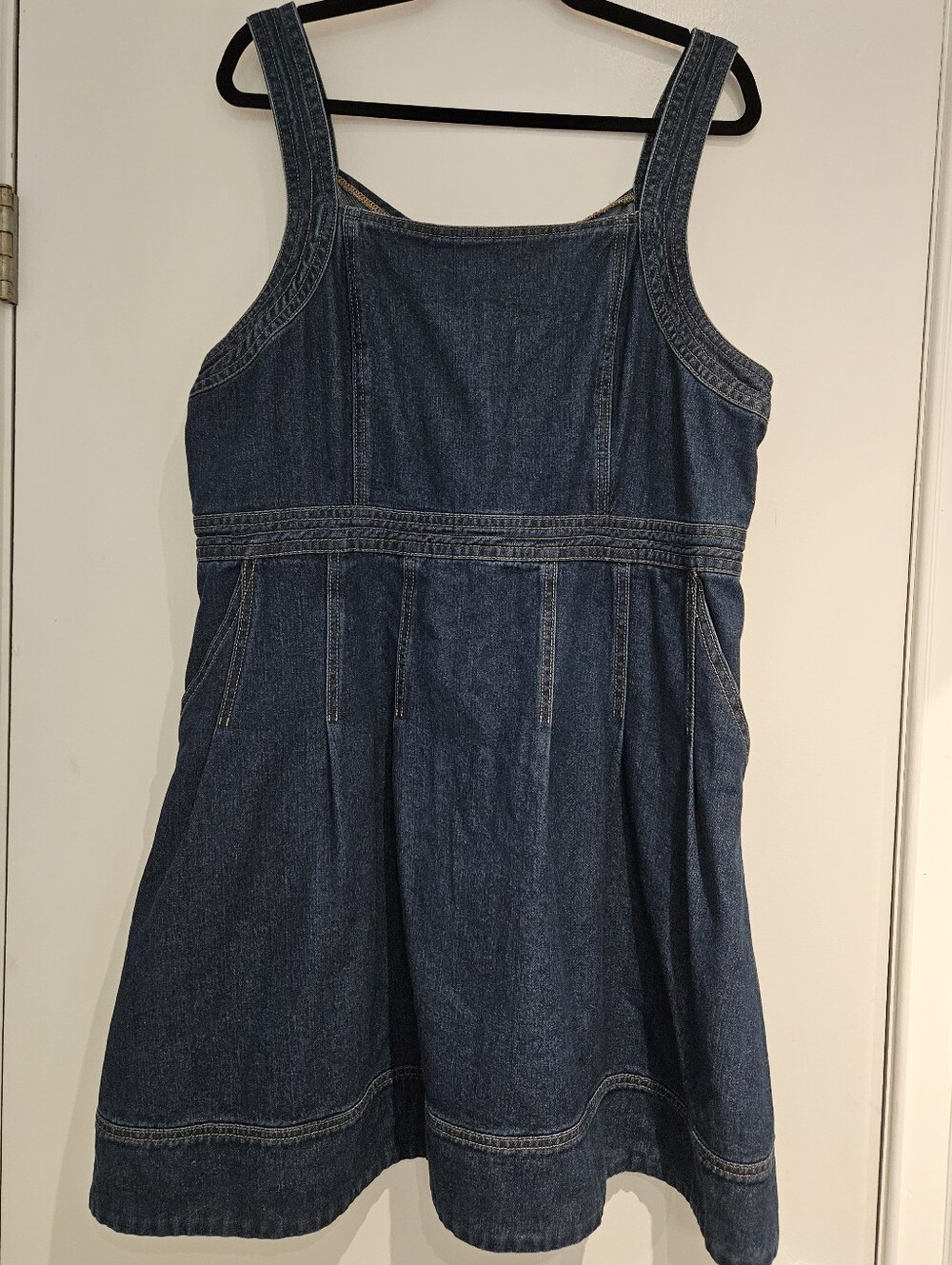 Joie Dark Blue Indigo Denim Pinafore Mini Dress Pockets Size 14 L XL